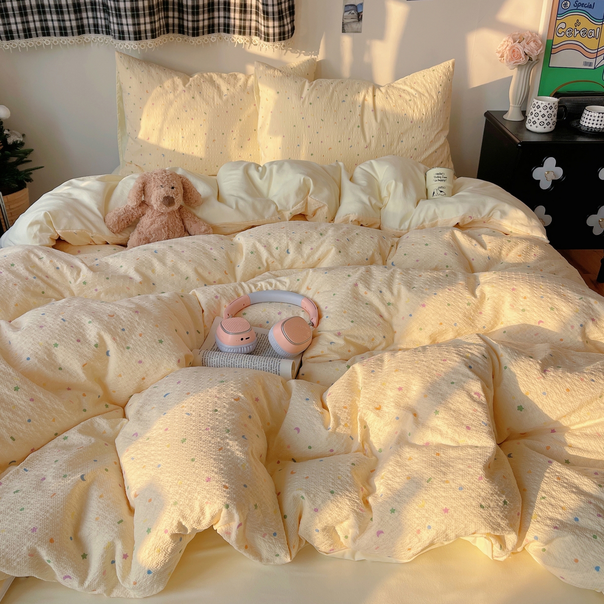 91家纺网 家纺一手货源 找家纺 沐芷 2026 高克重110g泡芙棉四件套A类床上用品被套宿舍床单三件套【提供买家秀】 星月糖粒