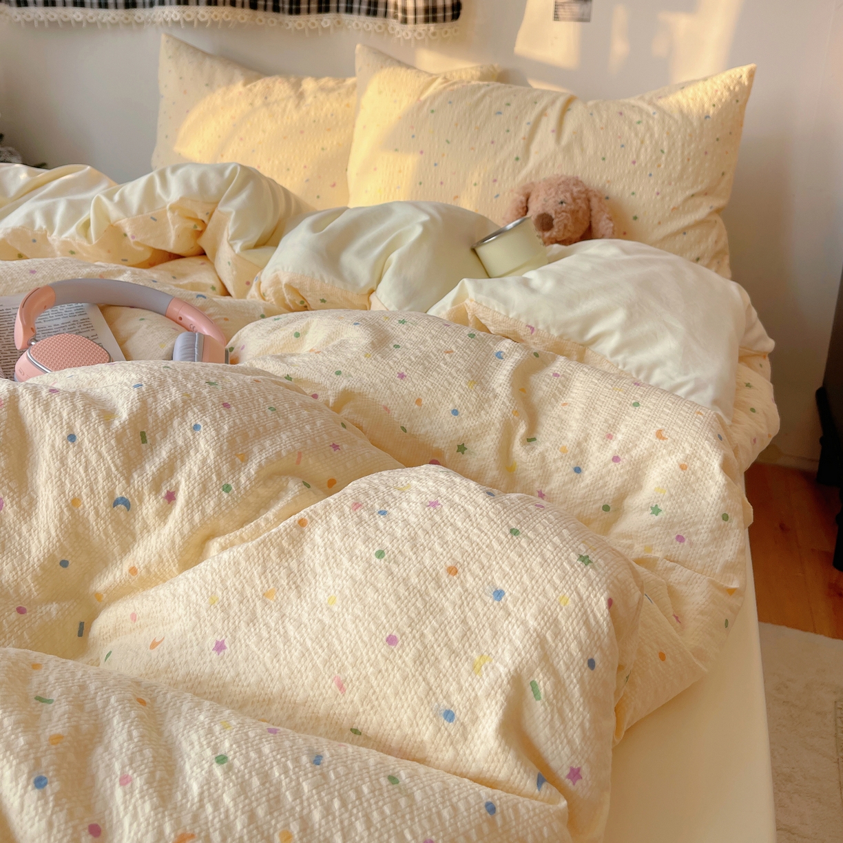 91家纺网 家纺一手货源 找家纺 沐芷 2026 高克重110g泡芙棉四件套A类床上用品被套宿舍床单三件套【提供买家秀】 星月糖粒