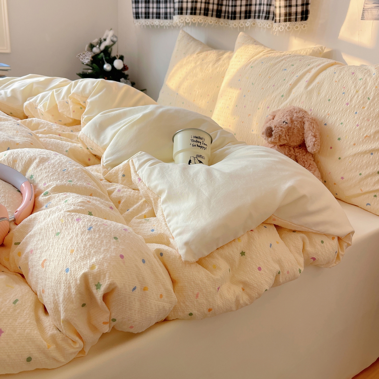 91家纺网 家纺一手货源 找家纺 沐芷 2026 高克重110g泡芙棉四件套A类床上用品被套宿舍床单三件套【提供买家秀】 星月糖粒