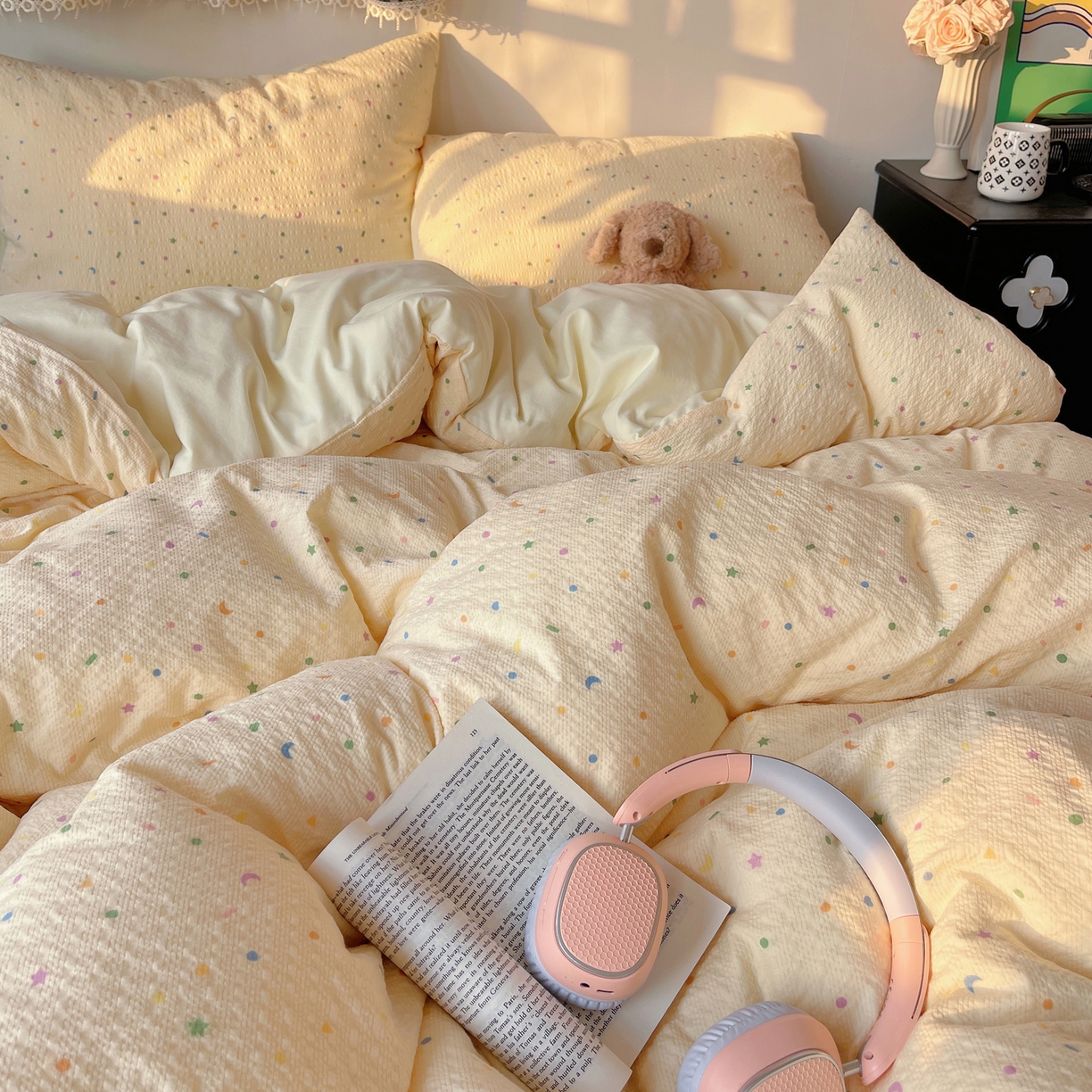 91家纺网 家纺一手货源 找家纺 沐芷 2026 高克重110g泡芙棉四件套A类床上用品被套宿舍床单三件套【提供买家秀】 星月糖粒