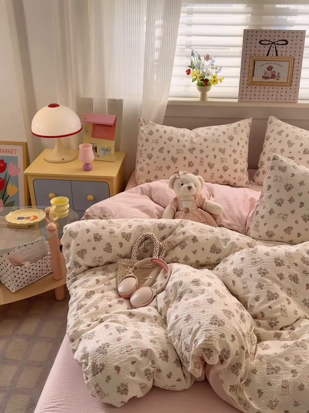 91家纺网 家纺一手货源 找家纺 优承佳生活馆 2026新款卡通小清新风格高克重超柔软糯泡芙双层纱面料三件套四件套单被套系列 （提供买家秀） 花间兔语