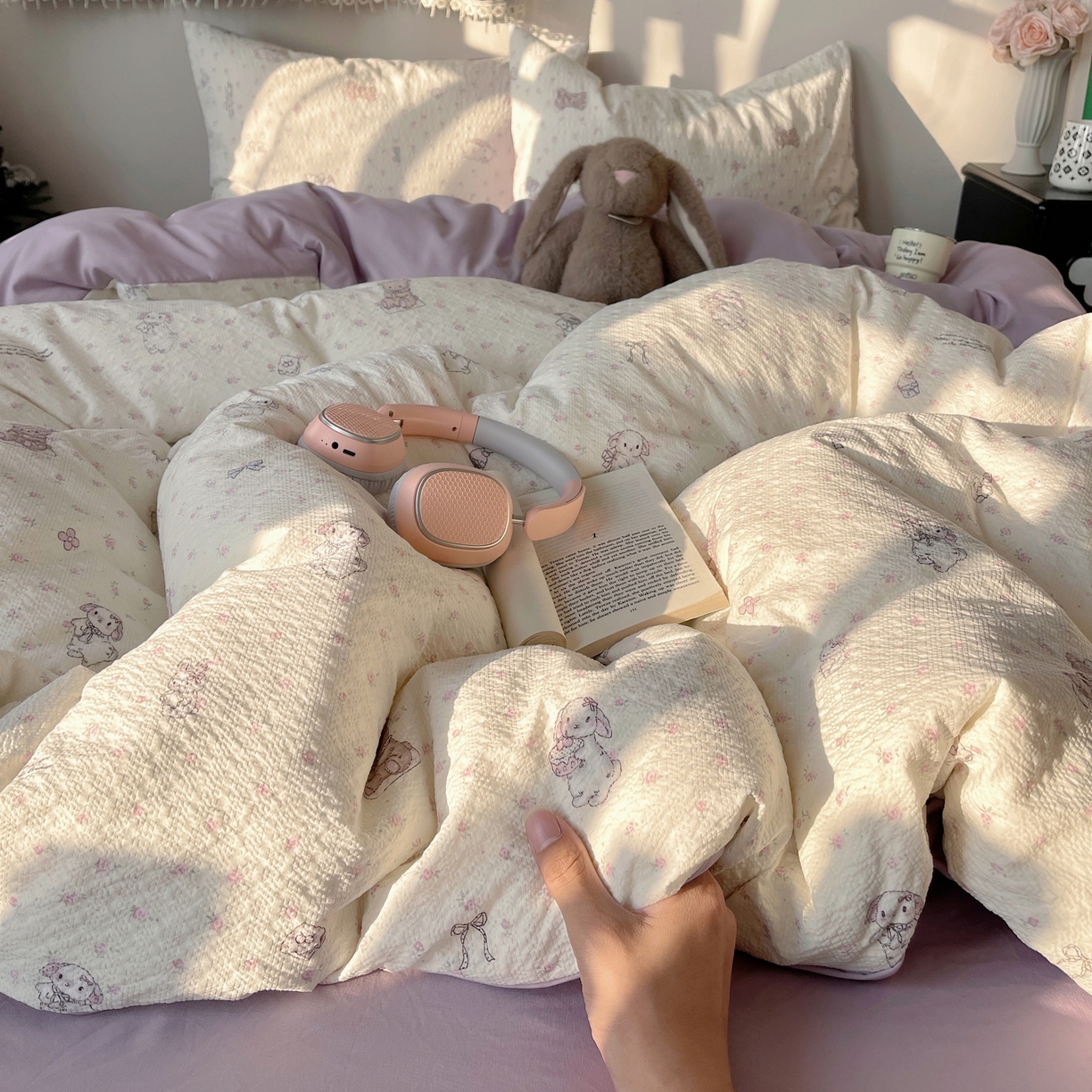 91家纺网 家纺一手货源 找家纺 沐芷 2026 高克重110g泡芙棉四件套A类床上用品被套宿舍床单三件套【提供买家秀】 悦悦小兔