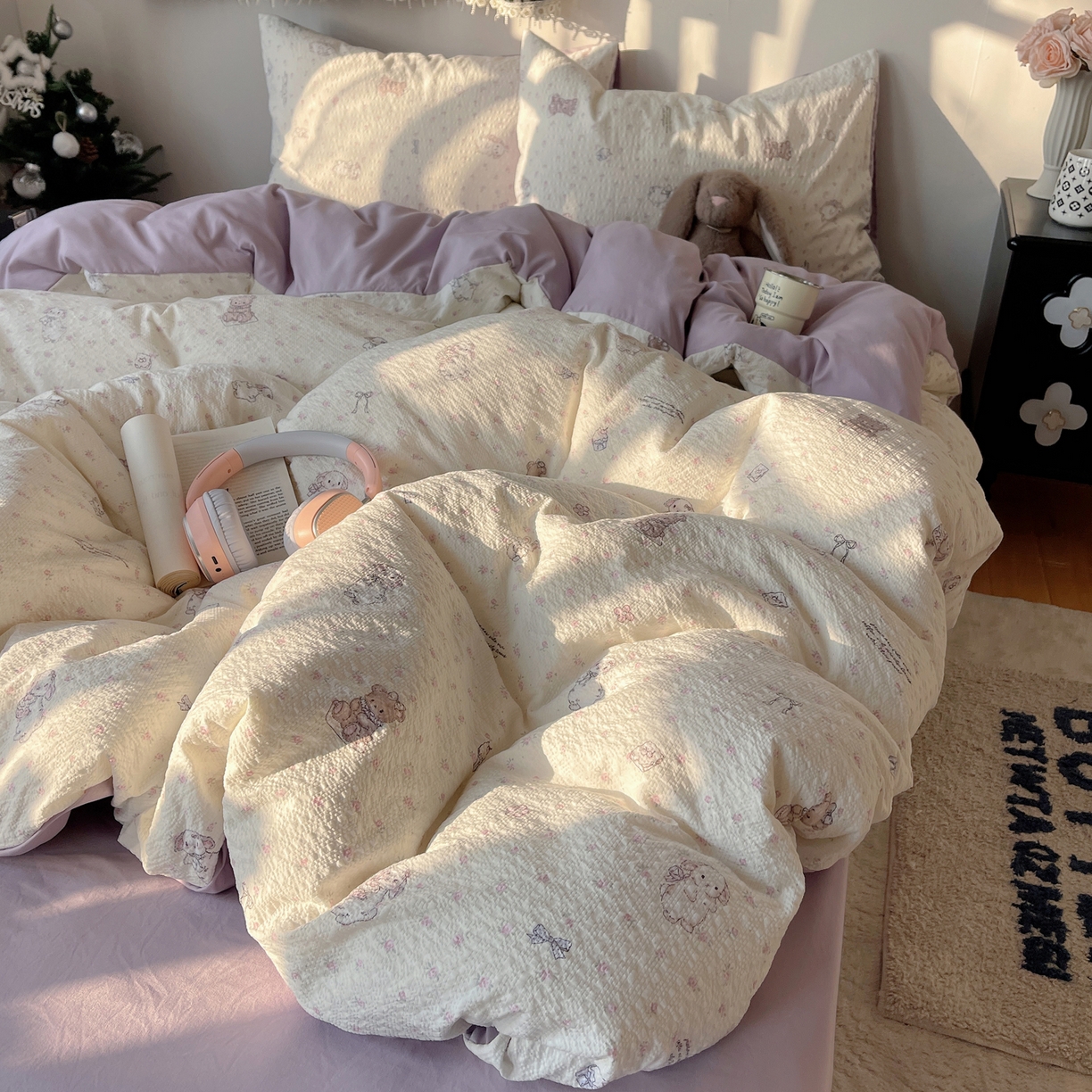 91家纺网 家纺一手货源 找家纺 沐芷 2026 高克重110g泡芙棉四件套A类床上用品被套宿舍床单三件套【提供买家秀】 悦悦小兔