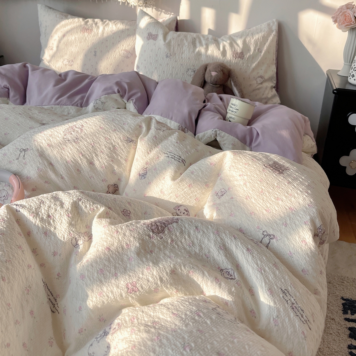 91家纺网 家纺一手货源 找家纺 沐芷 2026 高克重110g泡芙棉四件套A类床上用品被套宿舍床单三件套【提供买家秀】 悦悦小兔