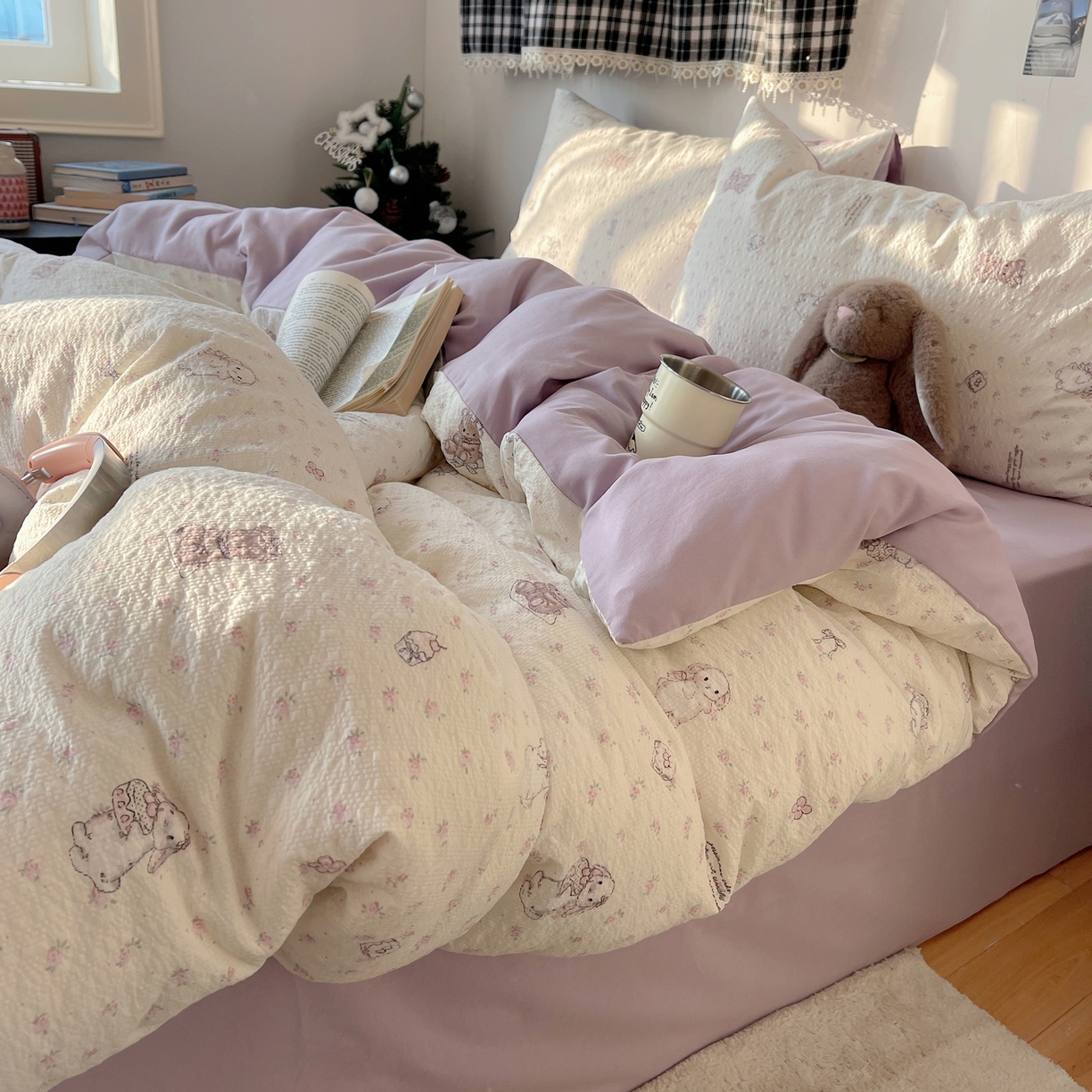 91家纺网 家纺一手货源 找家纺 沐芷 2026 高克重110g泡芙棉四件套A类床上用品被套宿舍床单三件套【提供买家秀】 悦悦小兔