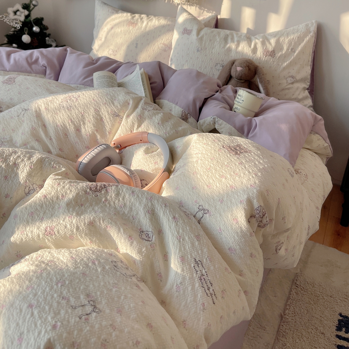 91家纺网 家纺一手货源 找家纺 沐芷 2026 高克重110g泡芙棉四件套A类床上用品被套宿舍床单三件套【提供买家秀】 悦悦小兔