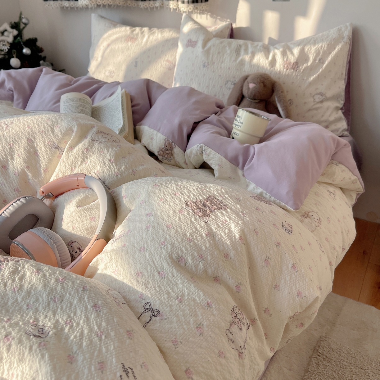 91家纺网 家纺一手货源 找家纺 沐芷 2026 高克重110g泡芙棉四件套A类床上用品被套宿舍床单三件套【提供买家秀】 悦悦小兔