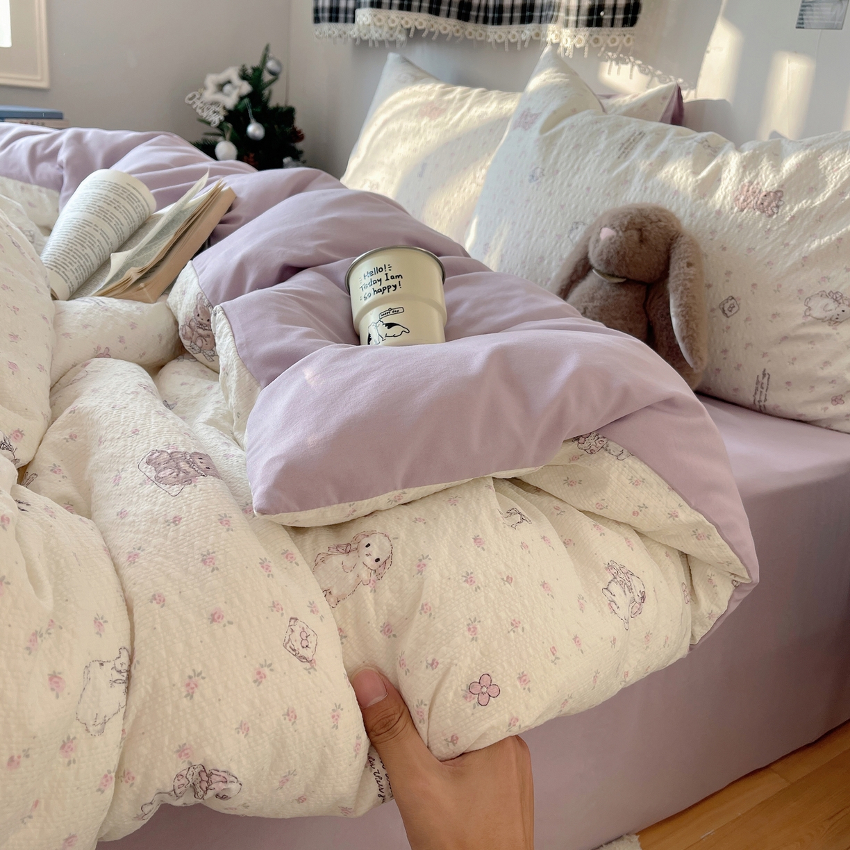 91家纺网 家纺一手货源 找家纺 沐芷 2026 高克重110g泡芙棉四件套A类床上用品被套宿舍床单三件套【提供买家秀】 悦悦小兔