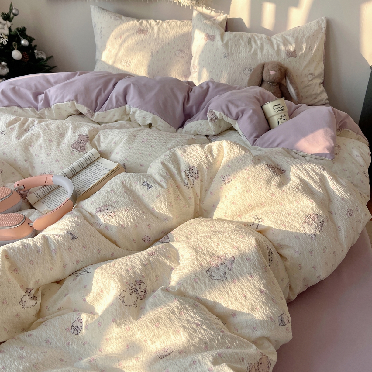 91家纺网 家纺一手货源 找家纺 沐芷 2026 高克重110g泡芙棉四件套A类床上用品被套宿舍床单三件套【提供买家秀】 悦悦小兔