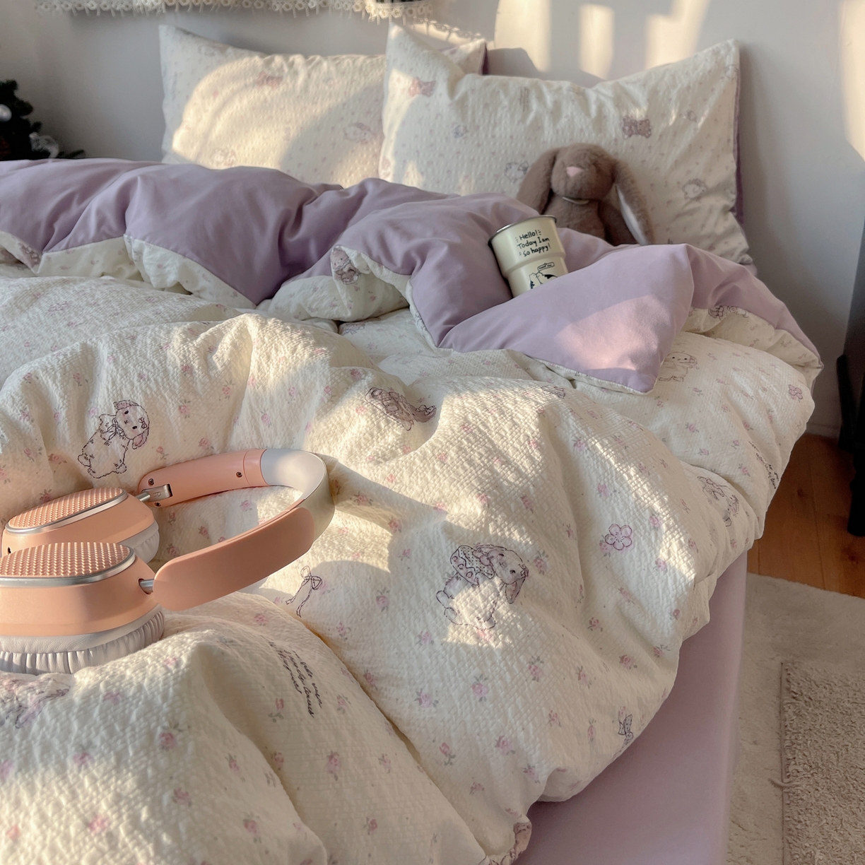 91家纺网 家纺一手货源 找家纺 沐芷 2026 高克重110g泡芙棉四件套A类床上用品被套宿舍床单三件套【提供买家秀】 悦悦小兔