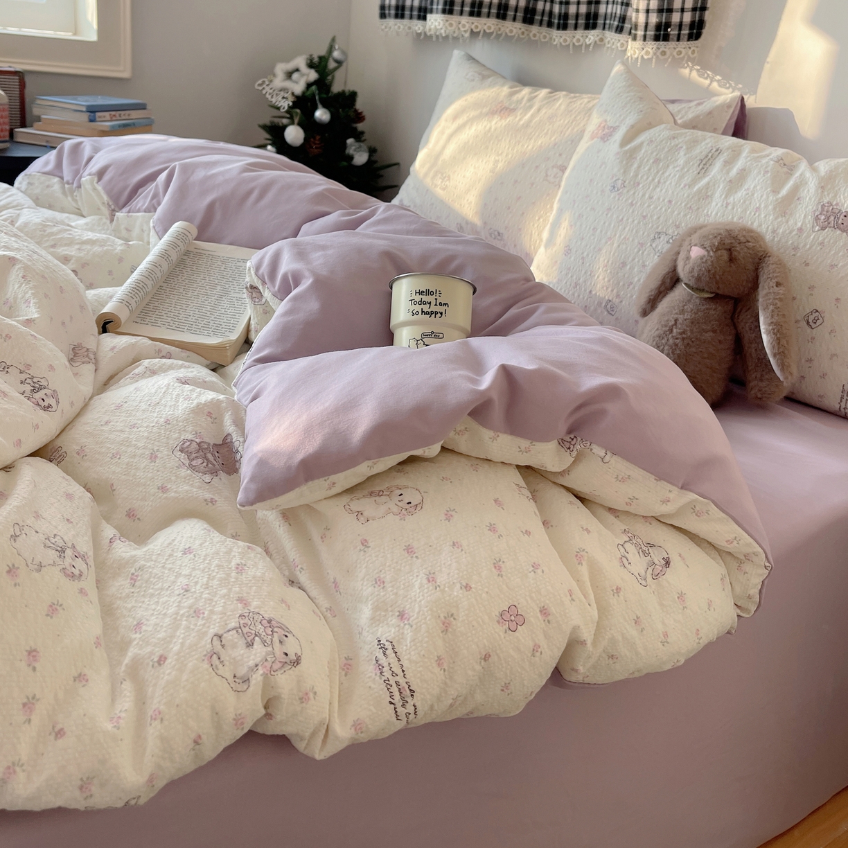 91家纺网 家纺一手货源 找家纺 沐芷 2026 高克重110g泡芙棉四件套A类床上用品被套宿舍床单三件套【提供买家秀】 悦悦小兔