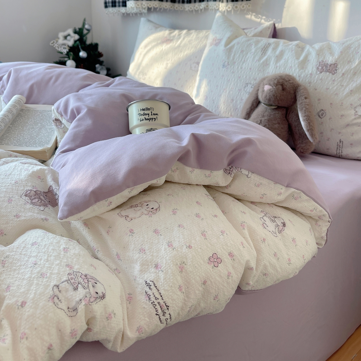 91家纺网 家纺一手货源 找家纺 沐芷 2026 高克重110g泡芙棉四件套A类床上用品被套宿舍床单三件套【提供买家秀】 悦悦小兔