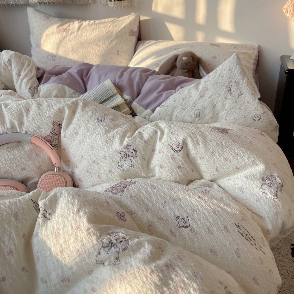 91家纺网 家纺一手货源 找家纺 沐芷 2026 高克重110g泡芙棉四件套A类床上用品被套宿舍床单三件套【提供买家秀】 悦悦小兔