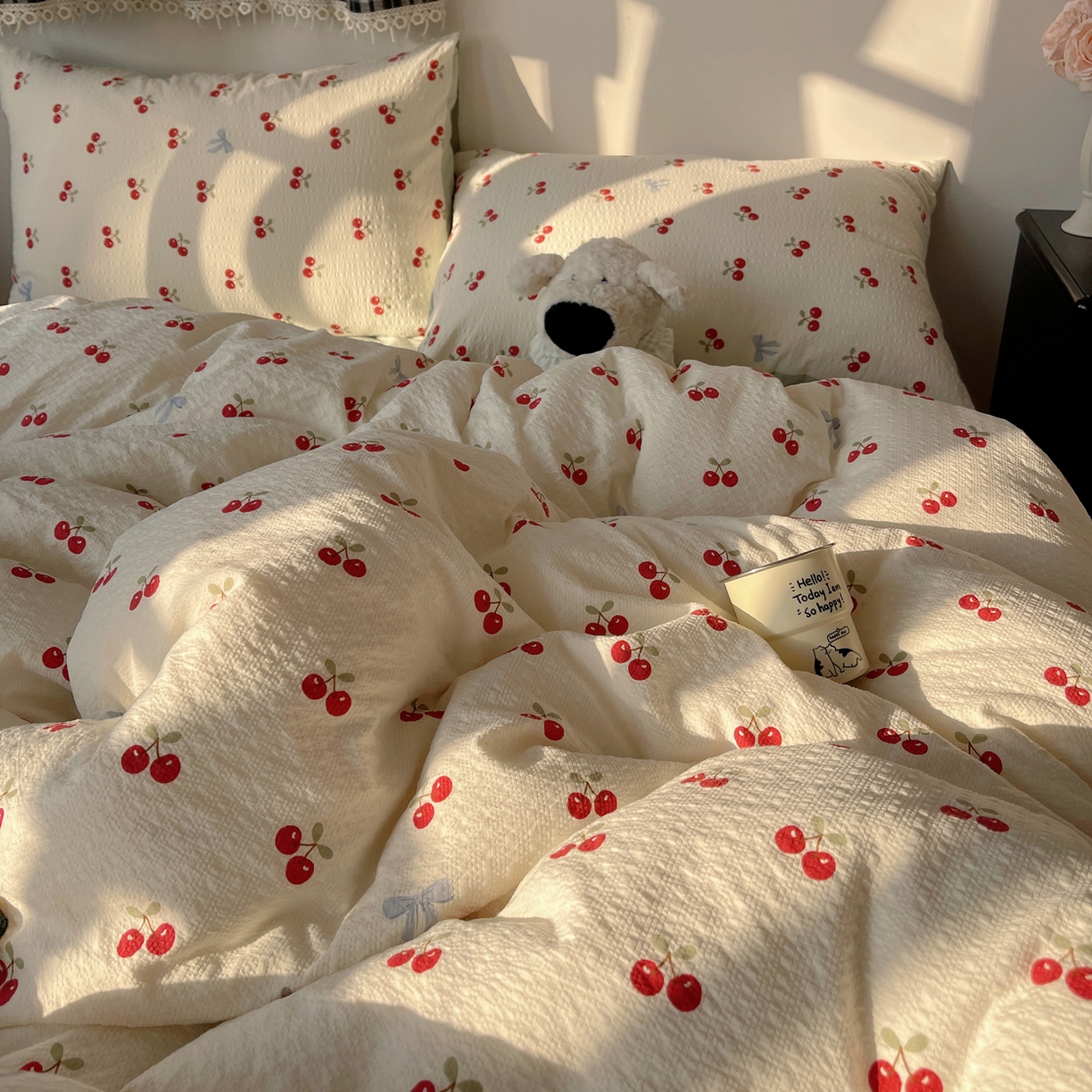 91家纺网 家纺一手货源 找家纺 沐芷 2026 高克重110g泡芙棉四件套A类床上用品被套宿舍床单三件套【提供买家秀】 樱桃笔记