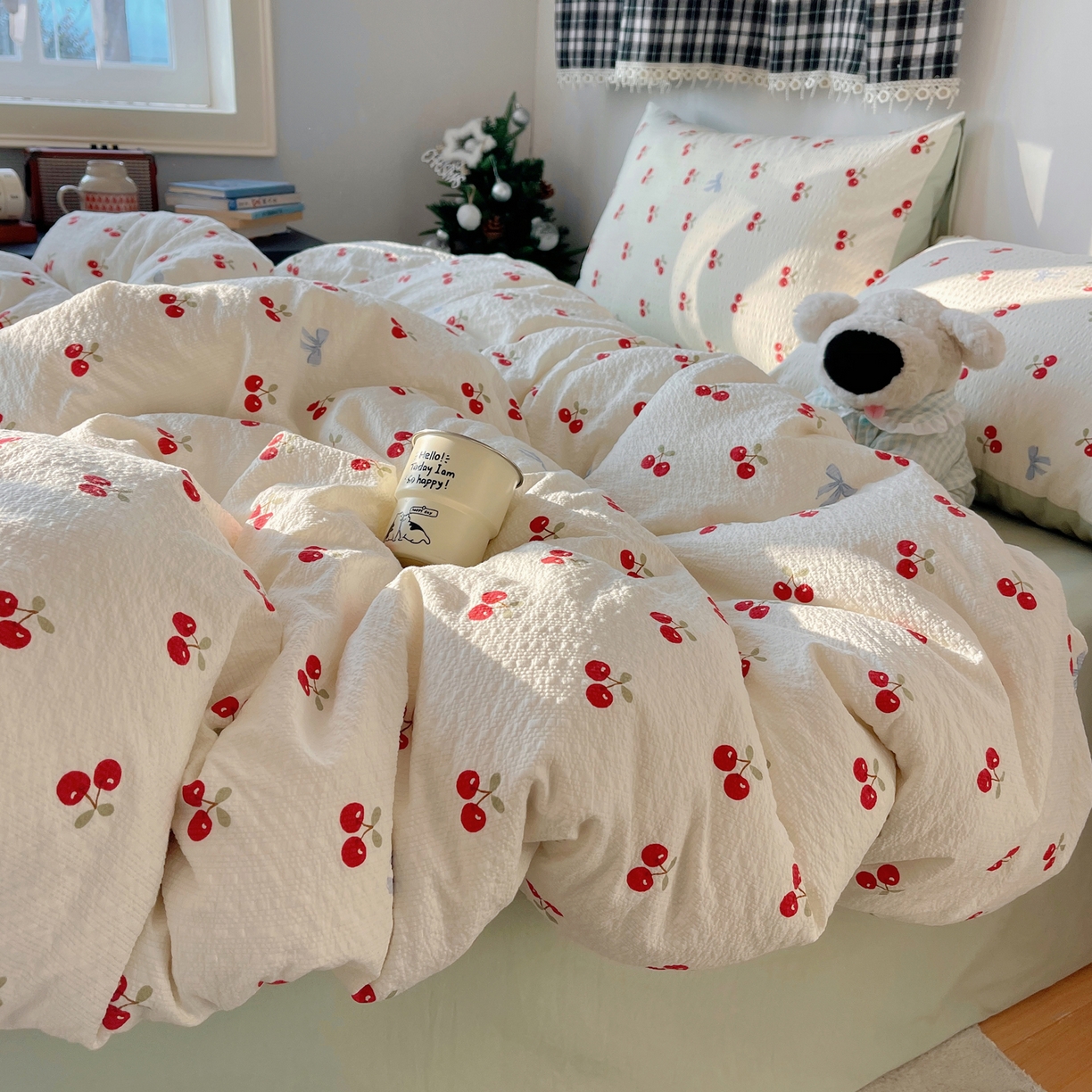 91家纺网 家纺一手货源 找家纺 沐芷 2026 高克重110g泡芙棉四件套A类床上用品被套宿舍床单三件套【提供买家秀】 樱桃笔记