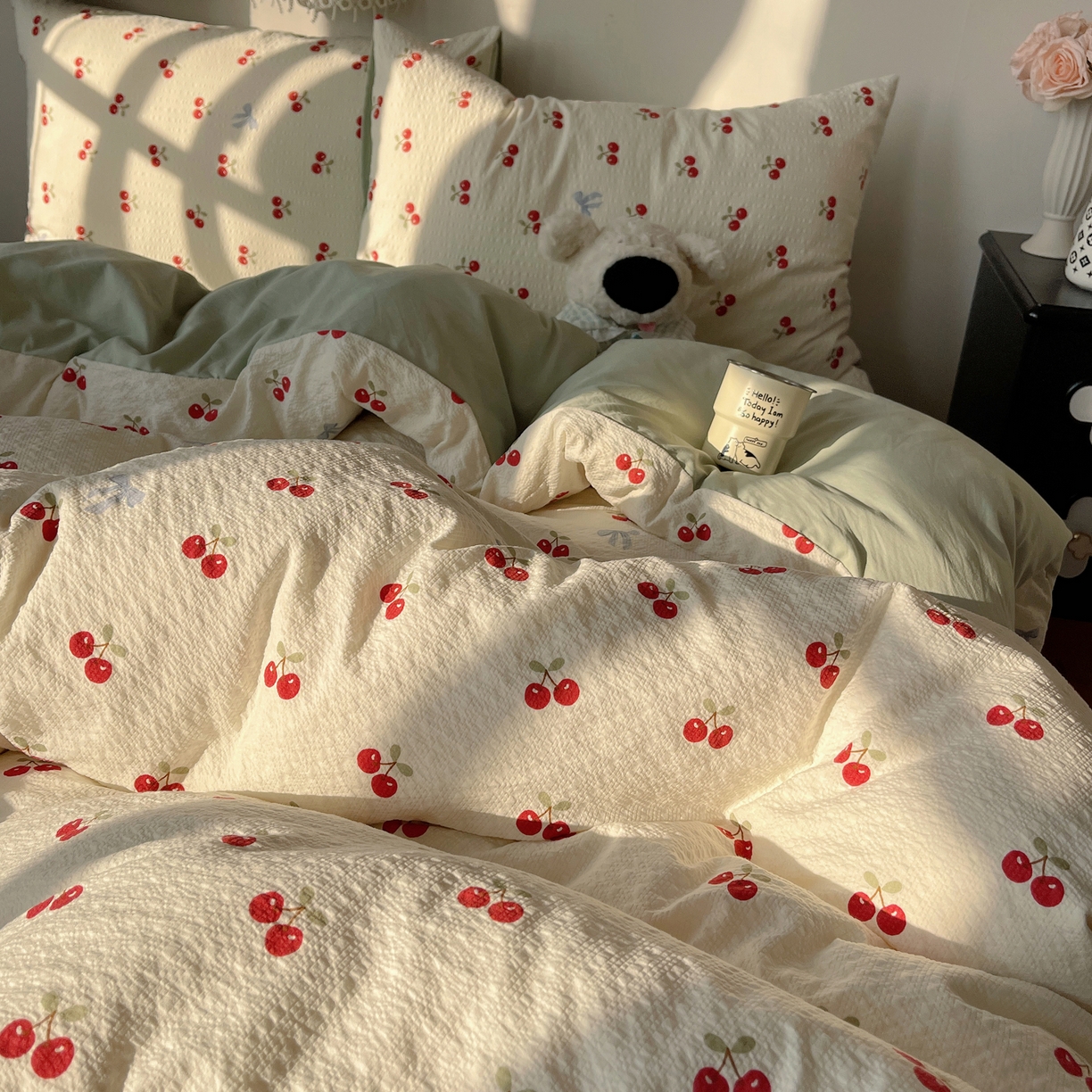 91家纺网 家纺一手货源 找家纺 沐芷 2026 高克重110g泡芙棉四件套A类床上用品被套宿舍床单三件套【提供买家秀】 樱桃笔记