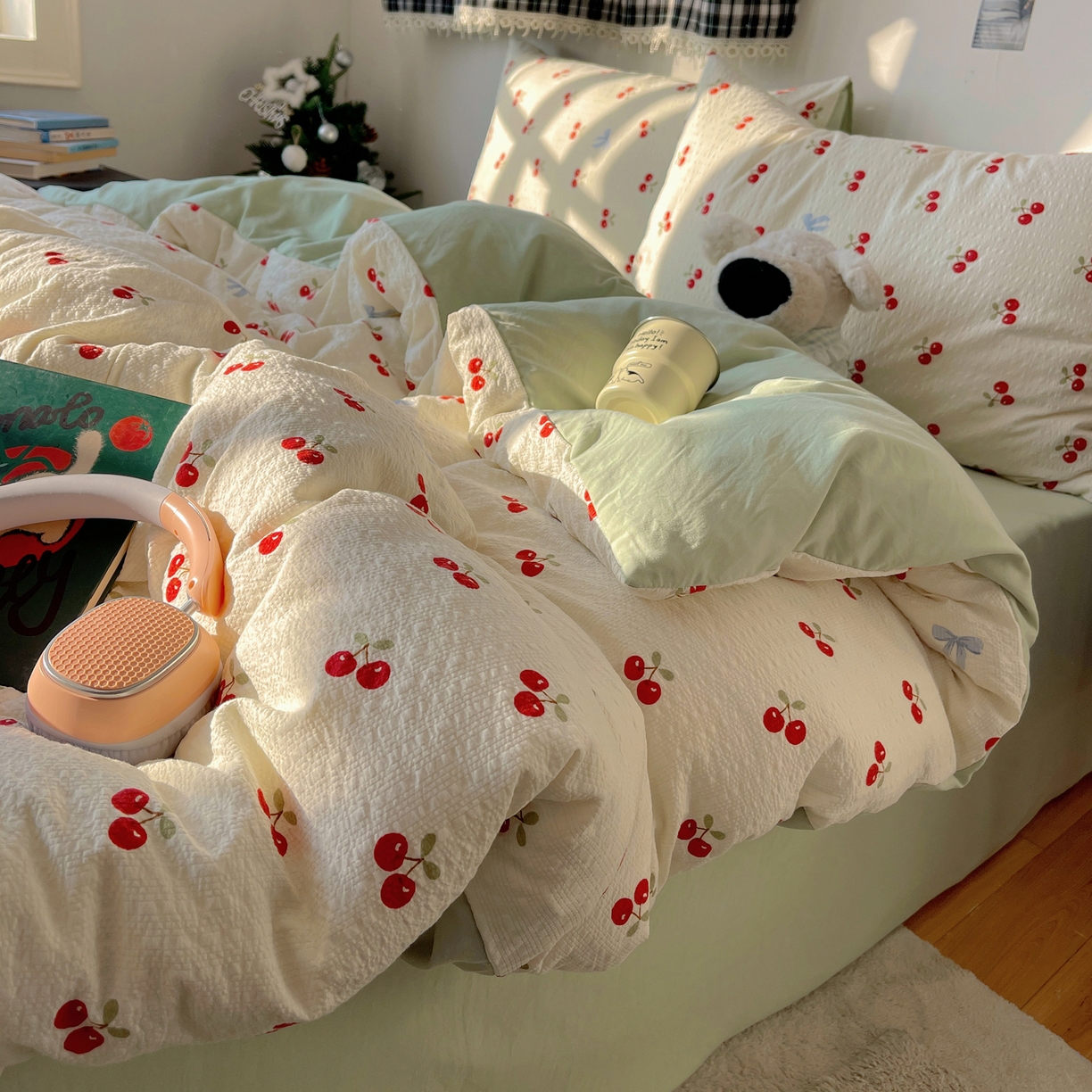 91家纺网 家纺一手货源 找家纺 沐芷 2026 高克重110g泡芙棉四件套A类床上用品被套宿舍床单三件套【提供买家秀】 樱桃笔记