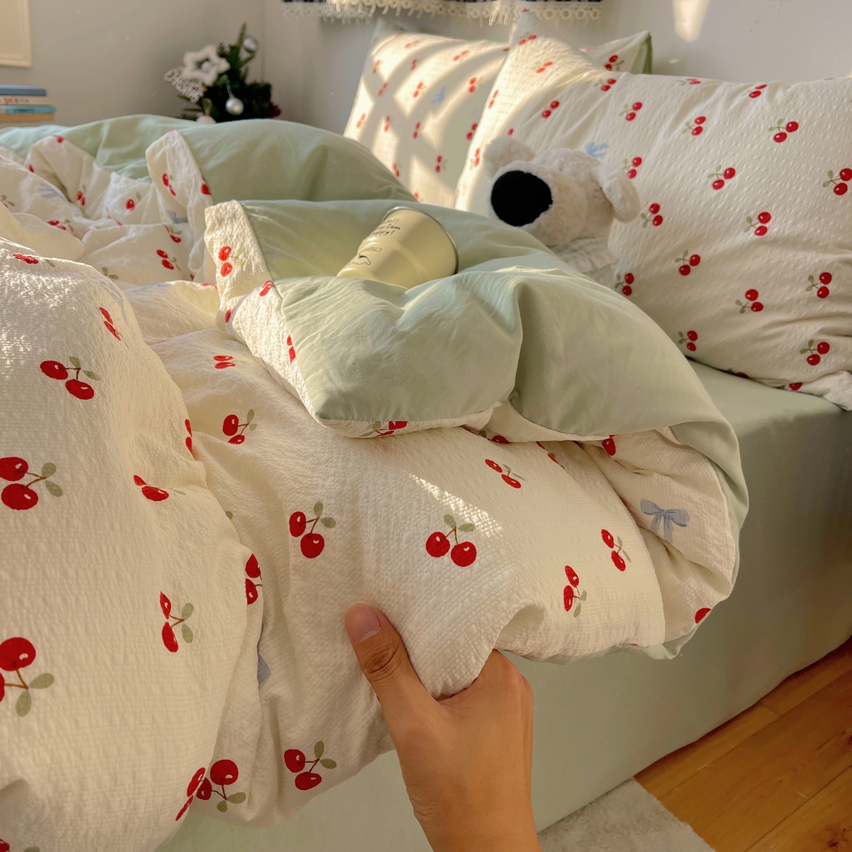 91家纺网 家纺一手货源 找家纺 沐芷 2026 高克重110g泡芙棉四件套A类床上用品被套宿舍床单三件套【提供买家秀】 樱桃笔记