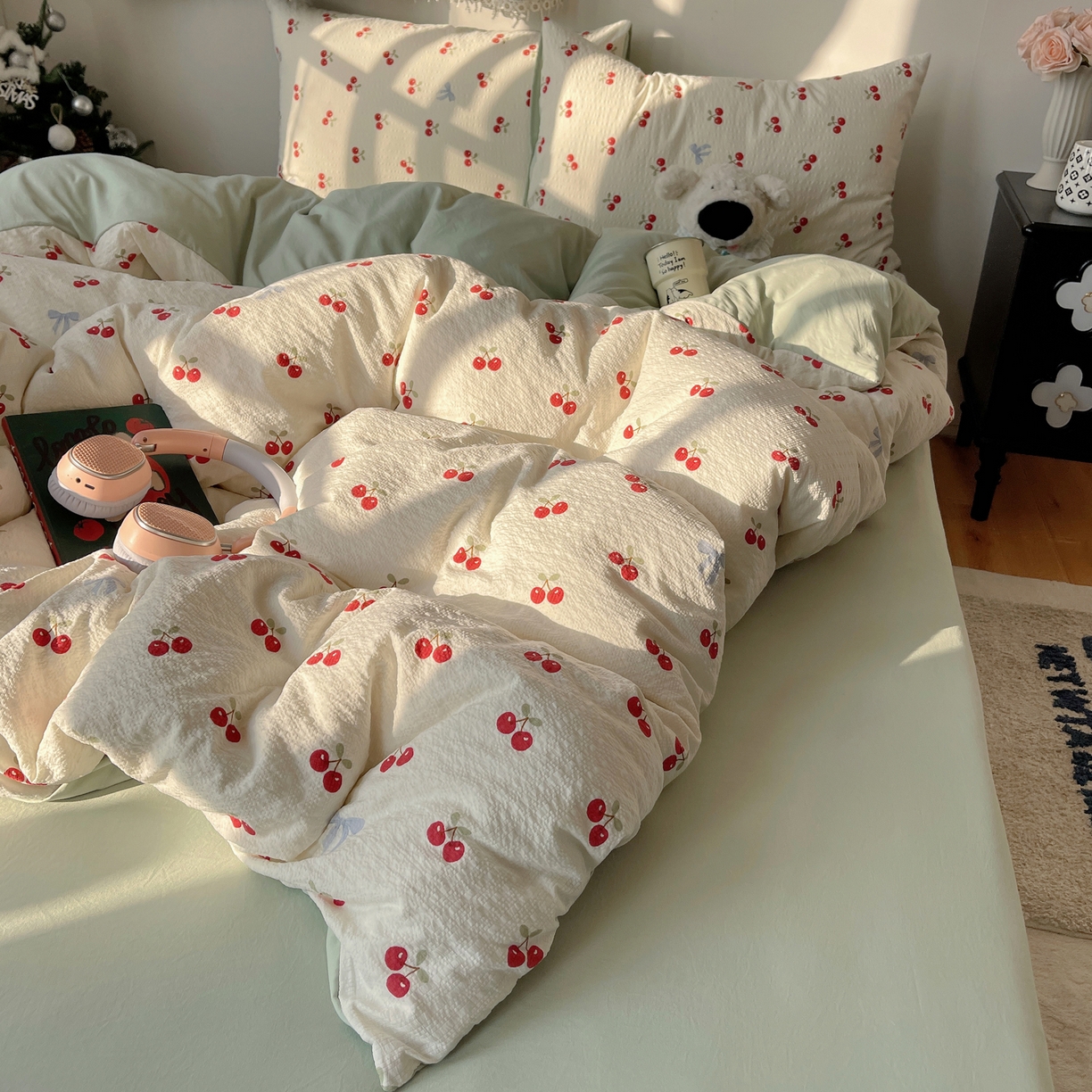 91家纺网 家纺一手货源 找家纺 沐芷 2026 高克重110g泡芙棉四件套A类床上用品被套宿舍床单三件套【提供买家秀】 樱桃笔记