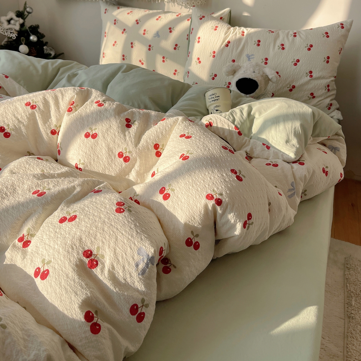 91家纺网 家纺一手货源 找家纺 沐芷 2026 高克重110g泡芙棉四件套A类床上用品被套宿舍床单三件套【提供买家秀】 樱桃笔记