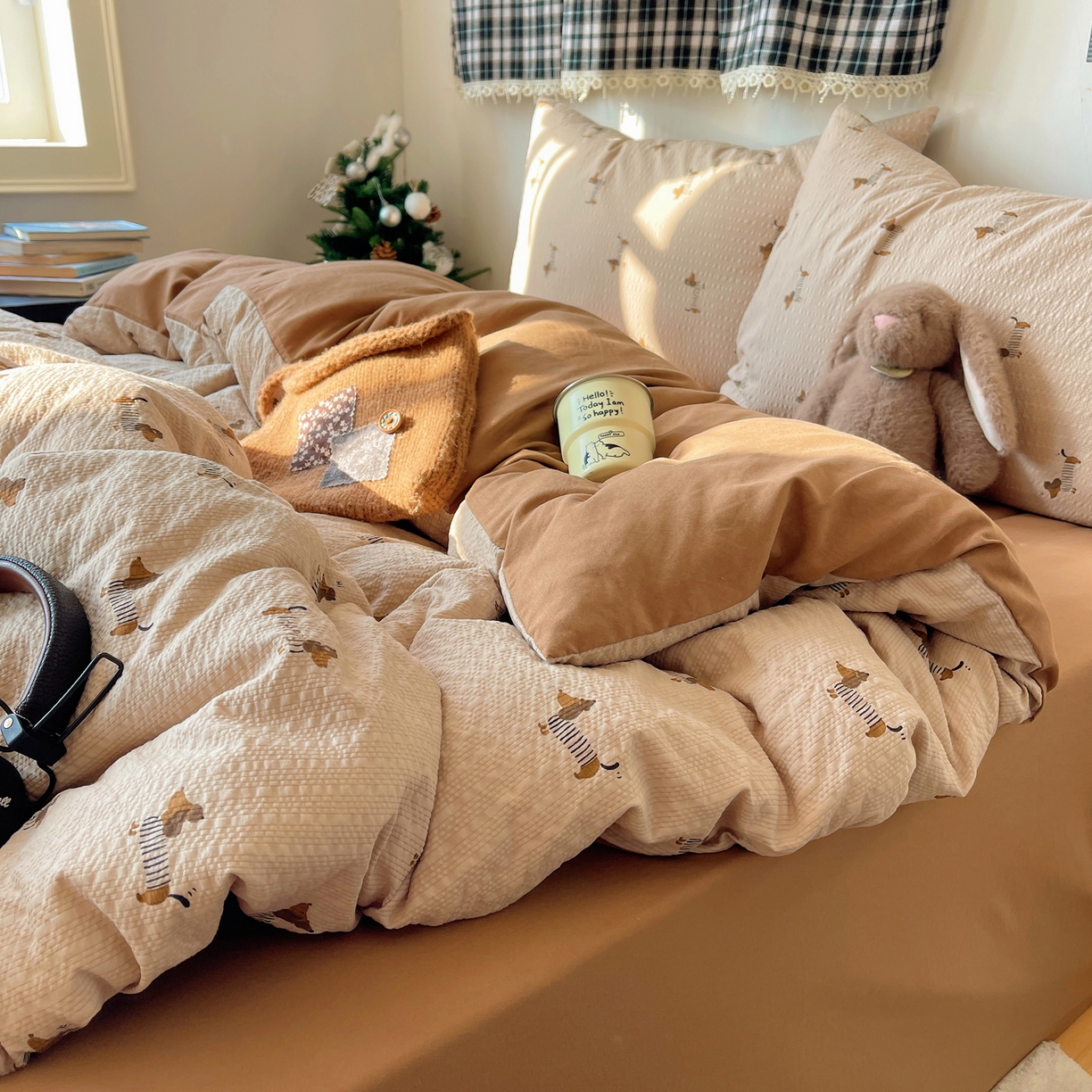 91家纺网 家纺一手货源 找家纺 沐芷 2026 高克重110g泡芙棉四件套A类床上用品被套宿舍床单三件套【提供买家秀】 线条腊肠狗