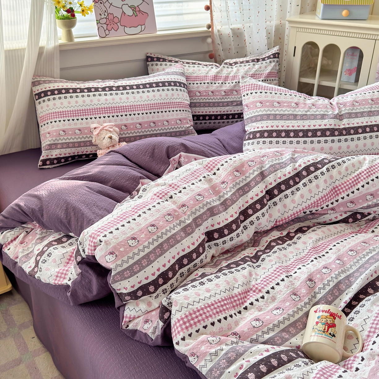 91家纺网 家纺一手货源 找家纺 优承佳生活馆 2026新款卡通小清新风格高克重超柔软糯泡芙双层纱面料三件套四件套单被套系列 （提供买家秀） 甜心