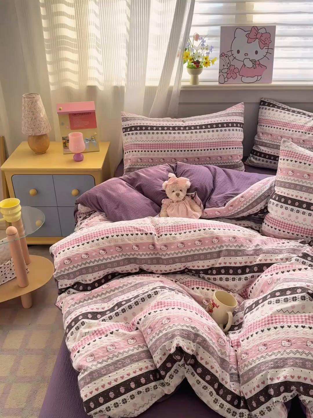 91家纺网 家纺一手货源 找家纺 优承佳生活馆 2026新款卡通小清新风格高克重超柔软糯泡芙双层纱面料三件套四件套单被套系列 （提供买家秀） 甜心
