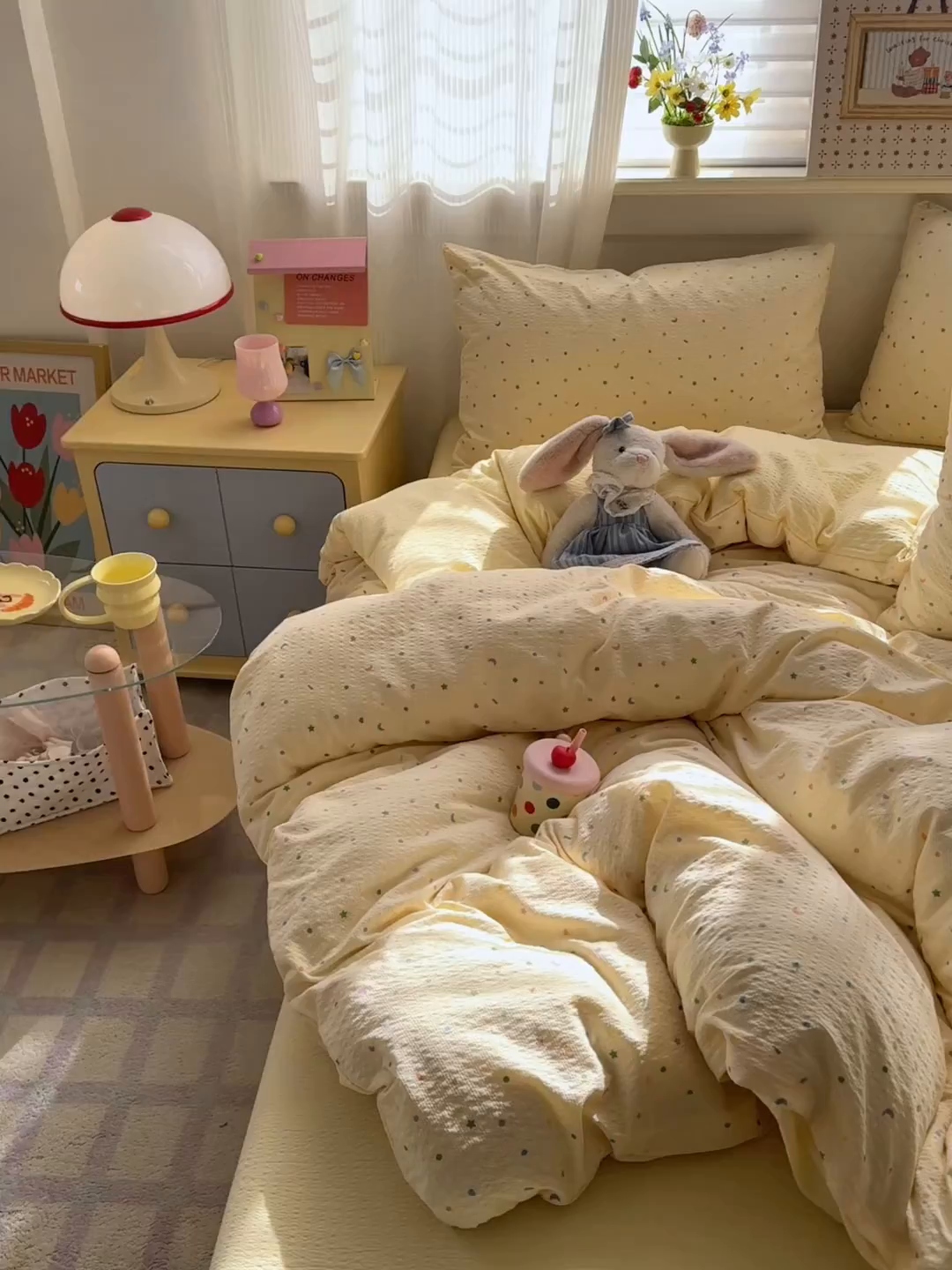 91家纺网 家纺一手货源 找家纺 优承佳生活馆 2026新款卡通小清新风格高克重超柔软糯泡芙双层纱面料三件套四件套单被套系列 （提供买家秀） 童趣星空