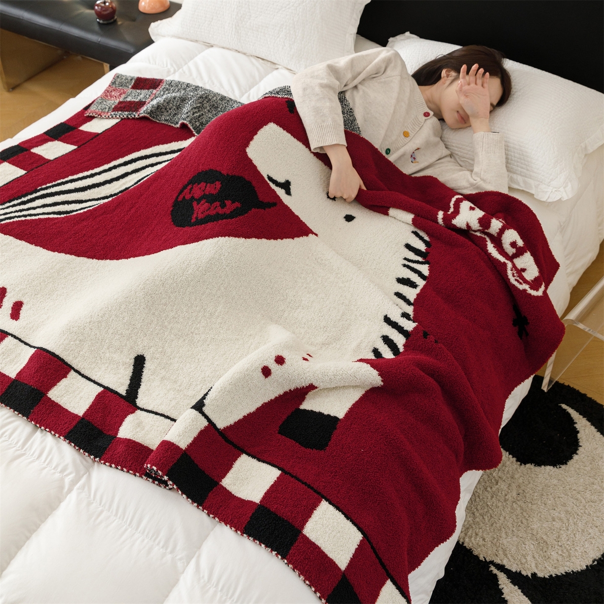 91家纺网 家纺一手货源 找家纺 瑞米家居 2026新款多功能半边绒盖毯毛毯毯子 rich horse白