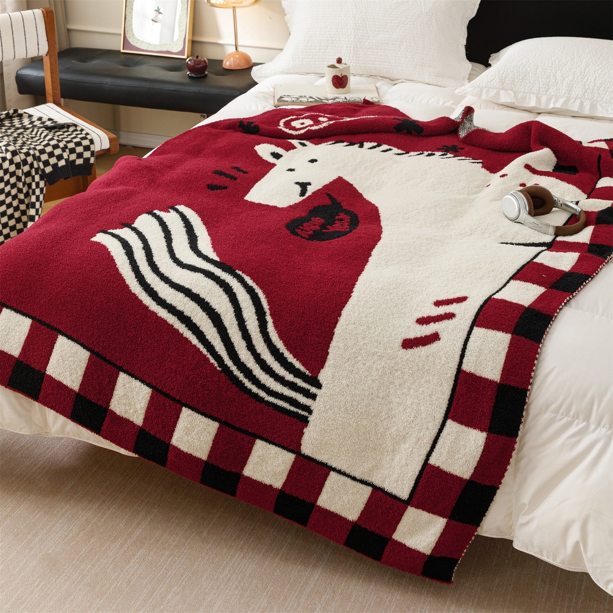 91家纺网 家纺一手货源 找家纺 瑞米家居 2026新款多功能半边绒盖毯毛毯毯子 rich horse白