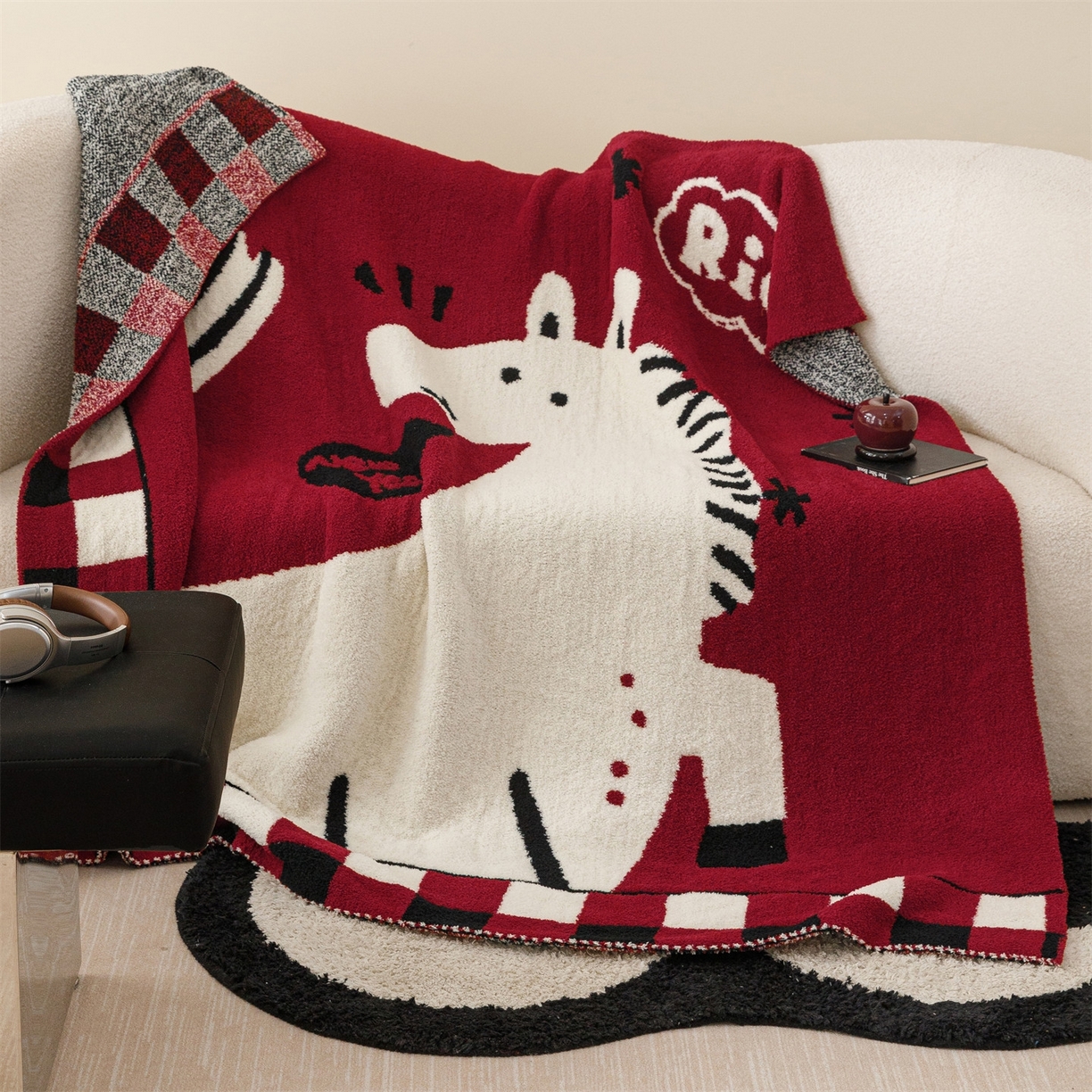 瑞米家居 2026新款多功能半边绒盖毯毛毯毯子 rich horse白