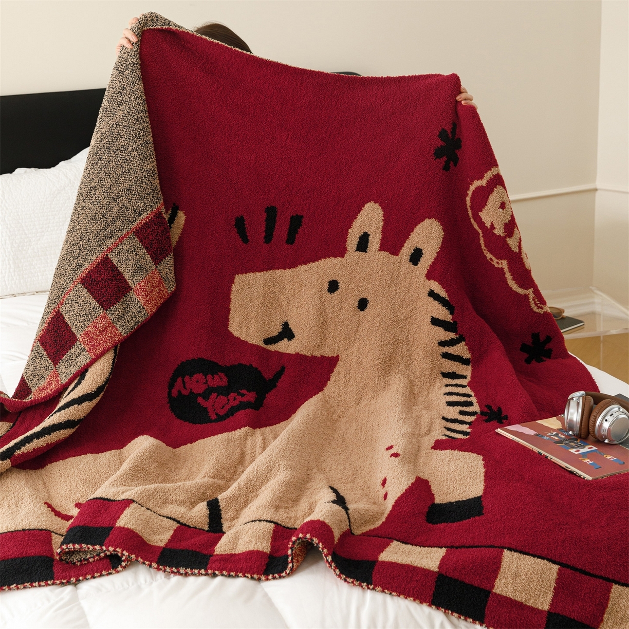 91家纺网 家纺一手货源 找家纺 瑞米家居 2026新款多功能半边绒盖毯毛毯毯子 rich horse驼