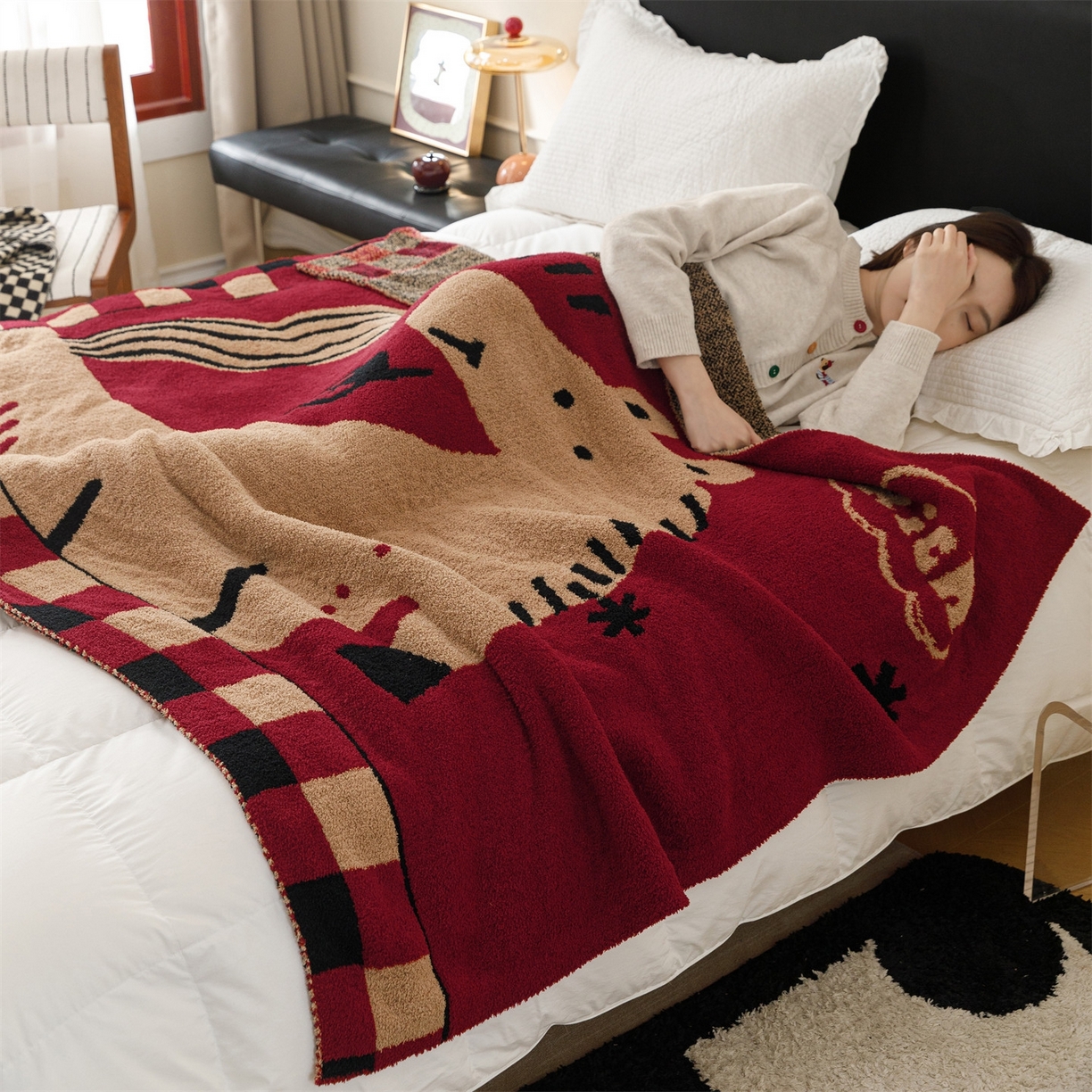 91家纺网 家纺一手货源 找家纺 瑞米家居 2026新款多功能半边绒盖毯毛毯毯子 rich horse驼