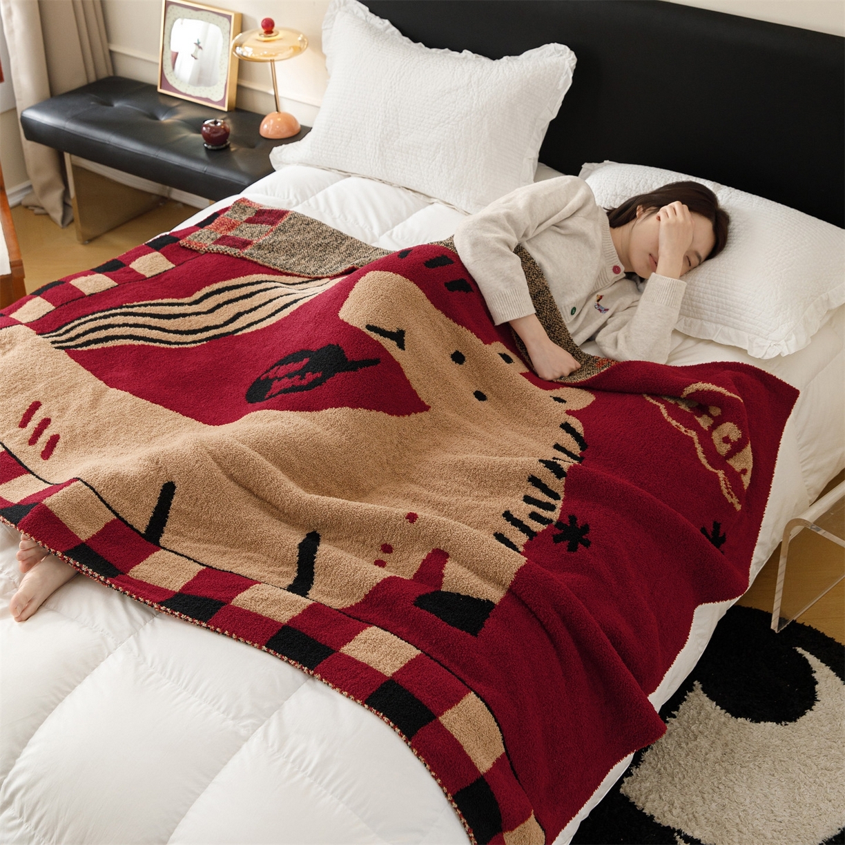 91家纺网 家纺一手货源 找家纺 瑞米家居 2026新款多功能半边绒盖毯毛毯毯子 rich horse驼