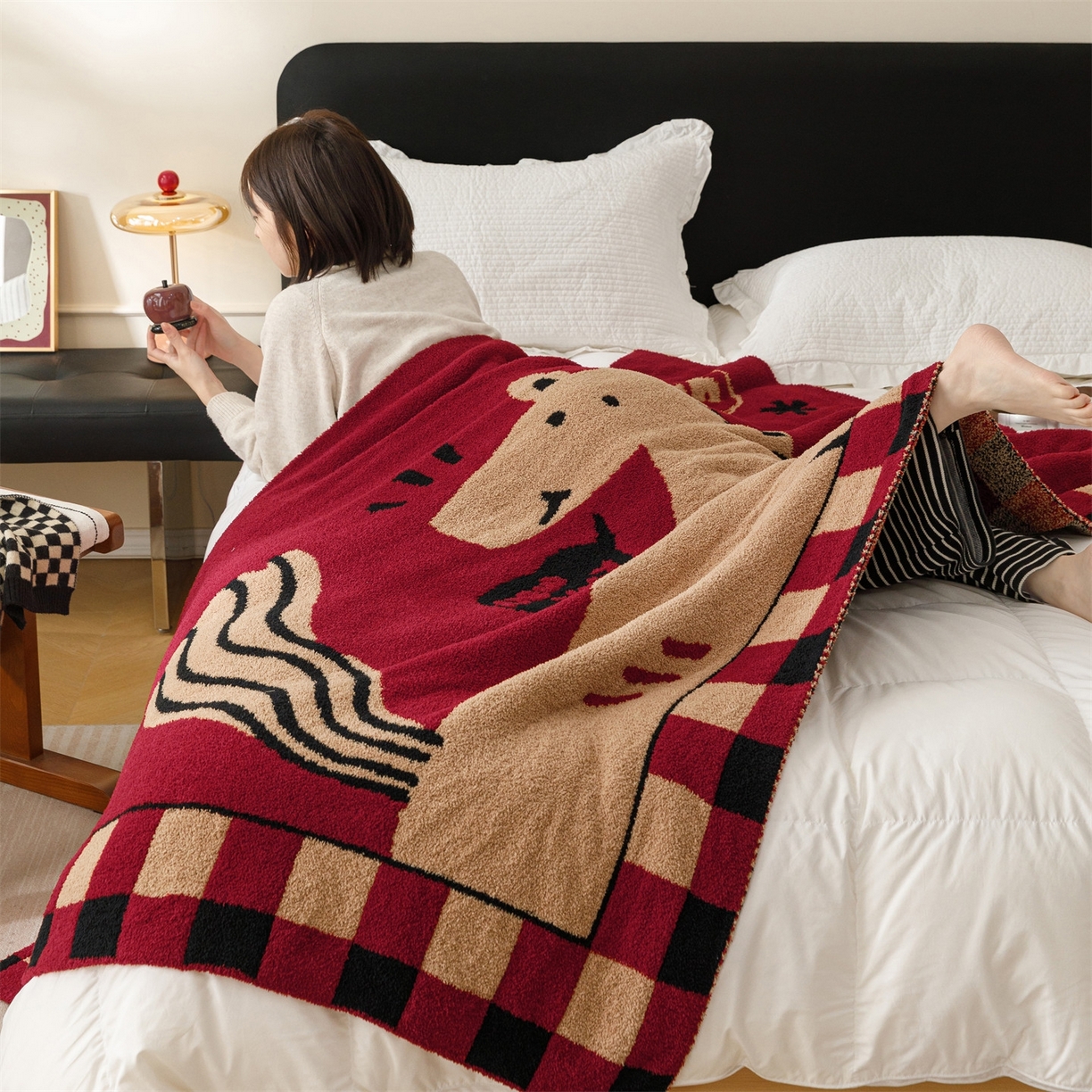 91家纺网 家纺一手货源 找家纺 瑞米家居 2026新款多功能半边绒盖毯毛毯毯子 rich horse驼