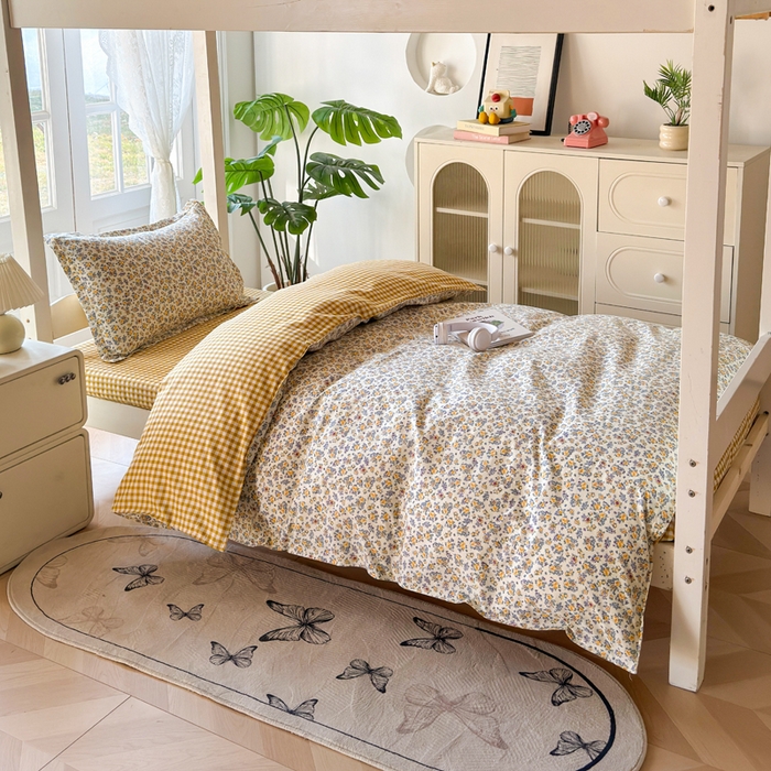 91家纺网 家纺一手货源 找家纺 简冠 开学季2025植物羊绒学生宿舍上下铺学生三件套学生床垫被子被芯大礼包花野仙踪