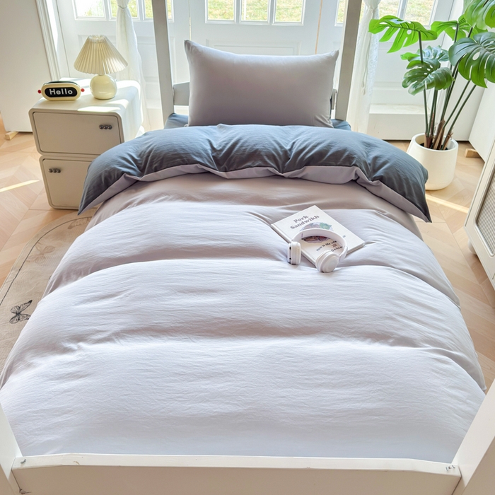 91家纺网 家纺一手货源 找家纺 简冠 开学季2025植物羊绒学生宿舍上下铺学生三件套学生床垫被子被芯大礼包浅灰+深灰