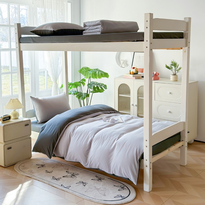 91家纺网 家纺一手货源 找家纺 简冠 开学季2025植物羊绒学生宿舍上下铺学生三件套学生床垫被子被芯大礼包浅灰+深灰