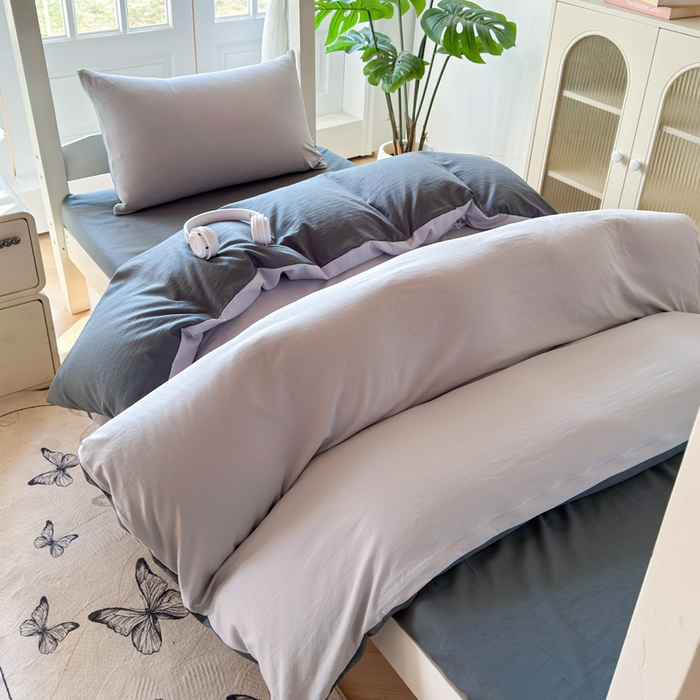 91家纺网 家纺一手货源 找家纺 简冠 开学季2025植物羊绒学生宿舍上下铺学生三件套学生床垫被子被芯大礼包浅灰+深灰