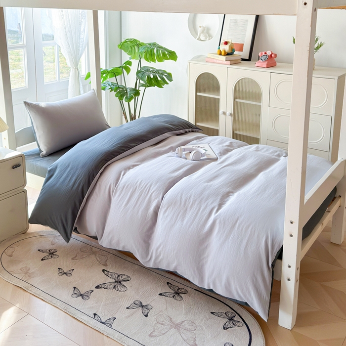 91家纺网 家纺一手货源 找家纺 简冠 开学季2025植物羊绒学生宿舍上下铺学生三件套学生床垫被子被芯大礼包浅灰+深灰