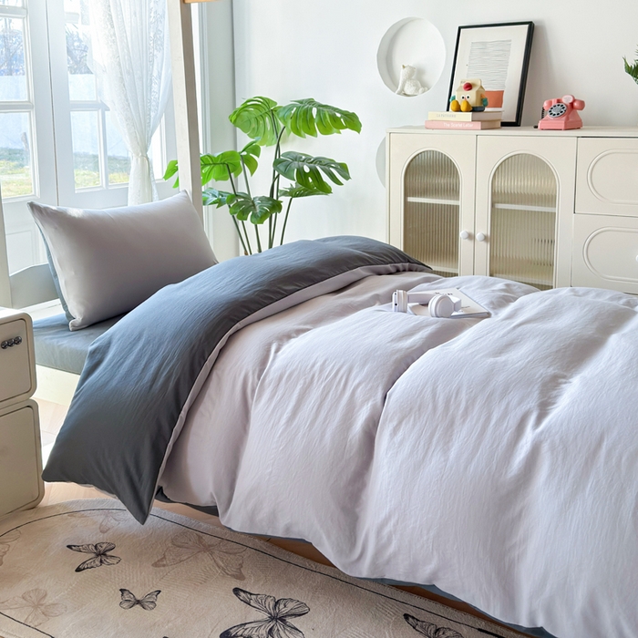 91家纺网 家纺一手货源 找家纺 简冠 开学季2025植物羊绒学生宿舍上下铺学生三件套学生床垫被子被芯大礼包浅灰+深灰