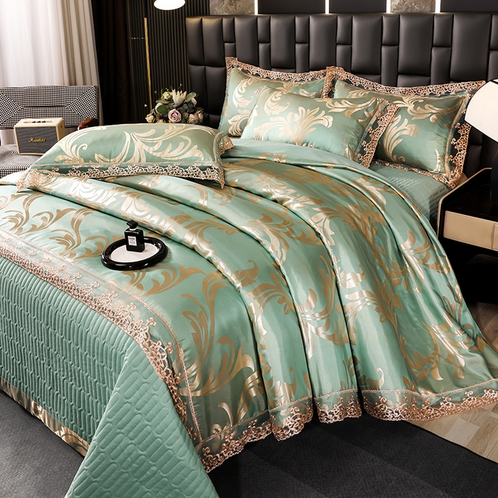 91家纺网 家纺一手货源 找家纺 提花大世界 新款布拉诺蕾丝提花莫代尔四件套紫韵花开-金属灰