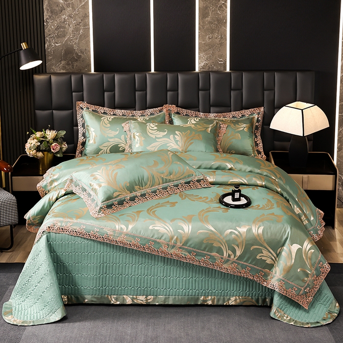 91家纺网 家纺一手货源 找家纺 （总）提花大世界 2026新款直播爆款水洗真丝天丝贡缎提花夹棉床盖花边四件套