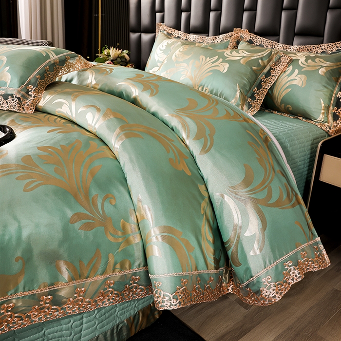 91家纺网 家纺一手货源 找家纺 （总）提花大世界 2026新款直播爆款水洗真丝天丝贡缎提花夹棉床盖花边四件套