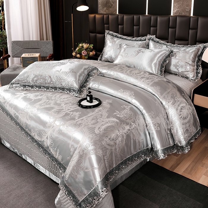 91家纺网 家纺一手货源 找家纺 （总）提花大世界 2026新款直播爆款水洗真丝天丝贡缎提花夹棉床盖花边四件套