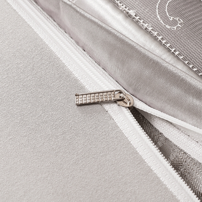 91家纺网 家纺一手货源 找家纺 提花大世界 2026新款直播爆款水洗真丝天丝贡缎提花夹棉床盖花边四件套 墨韵-金属灰