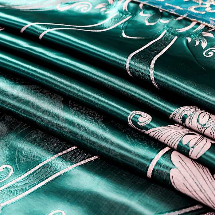 91家纺网 家纺一手货源 找家纺 提花大世界 2026新款直播爆款水洗真丝天丝贡缎提花夹棉床盖花边四件套 雅布洛-祖母绿