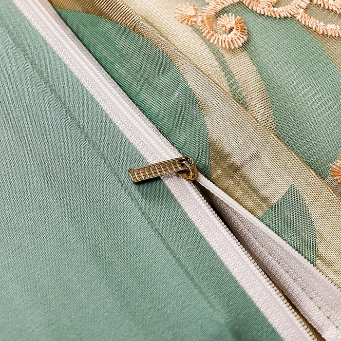 91家纺网 家纺一手货源 找家纺 提花大世界 2026新款直播爆款水洗真丝天丝贡缎提花夹棉床盖花边四件套 英伦时尚-绿