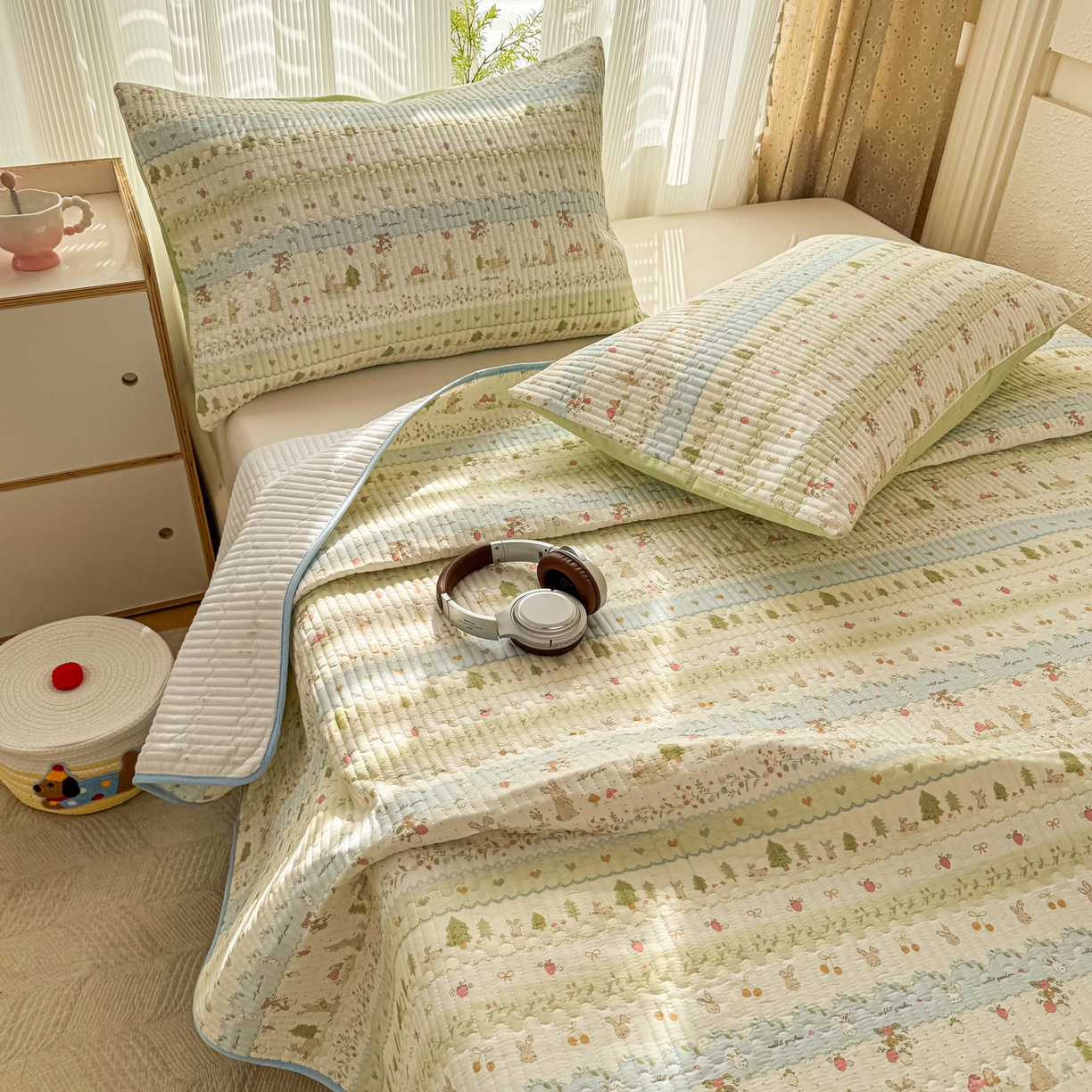 91家纺网 家纺一手货源 找家纺 （总）KA家纺 2026春夏新款小清新全棉纯棉印花床盖三件套-第一波