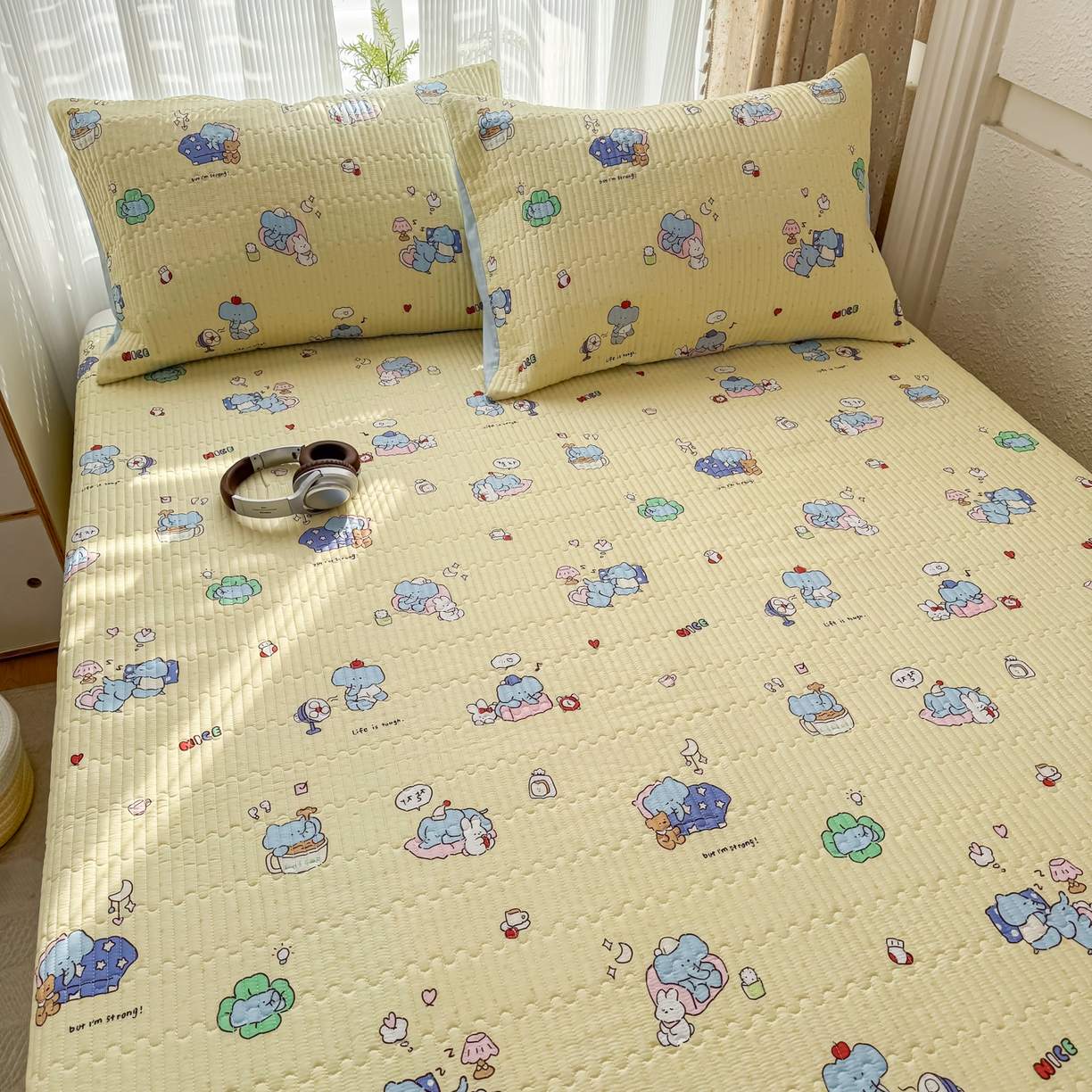 91家纺网 家纺一手货源 找家纺 KA家纺 2026春夏新款小清新全棉纯棉印花床盖三件套-第一波 笨笨象